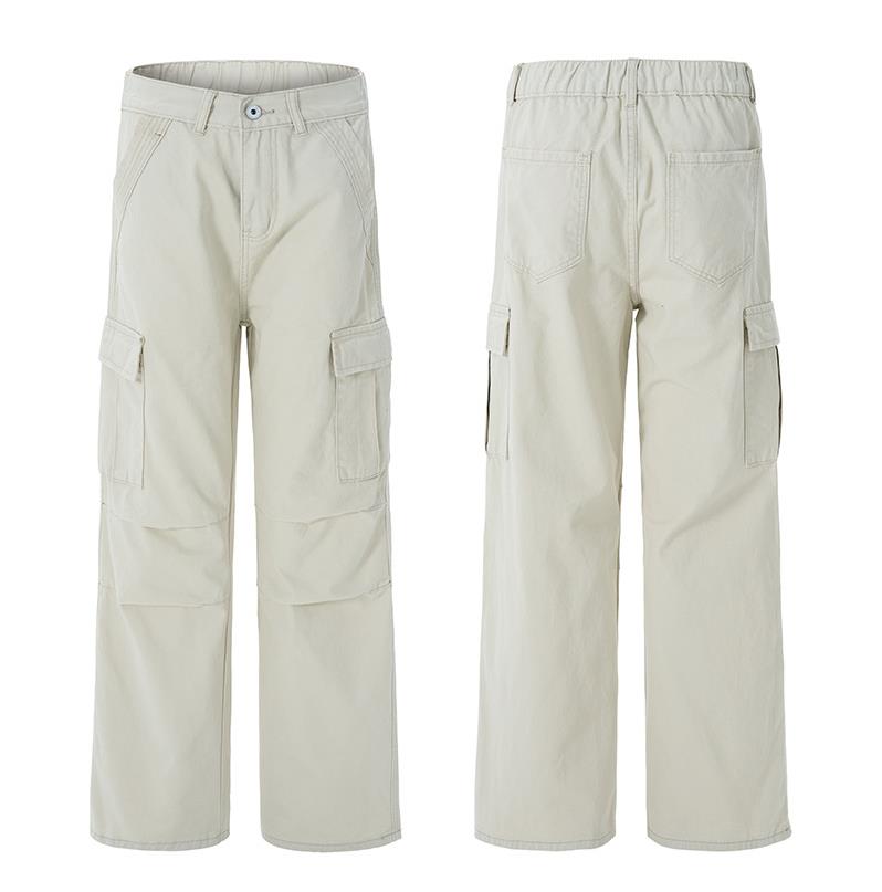 fashion pants vintage washed high street make old overalls mens wideleg loose straight casual trousers multiple pockets bottoms beige xxxl mens clothi