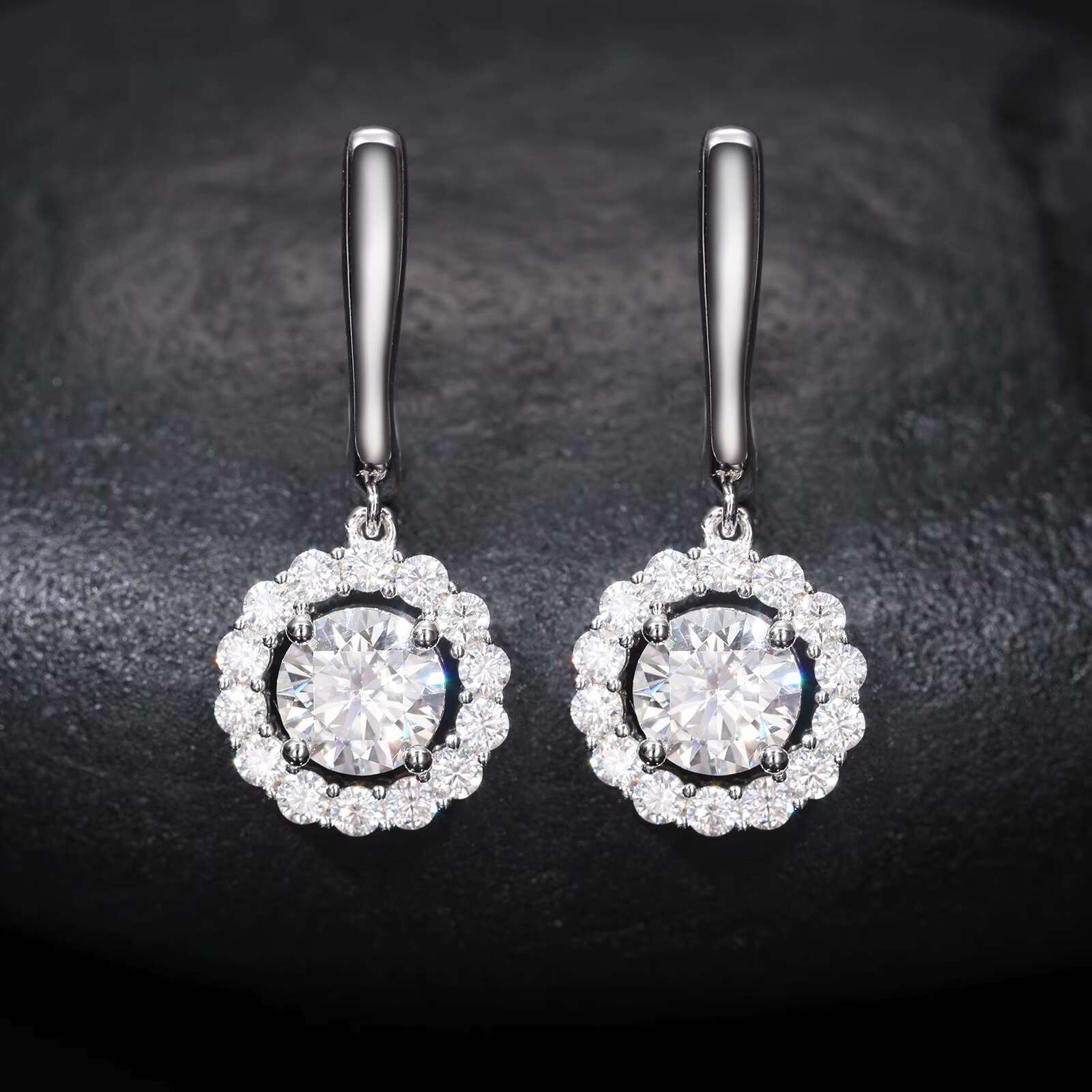 925 Sterling Silver Earrings VVS Moissanite Diamond Halo Drop Fashionable Fine Hoop Rappers Style for Men Women Wedding Jewelry