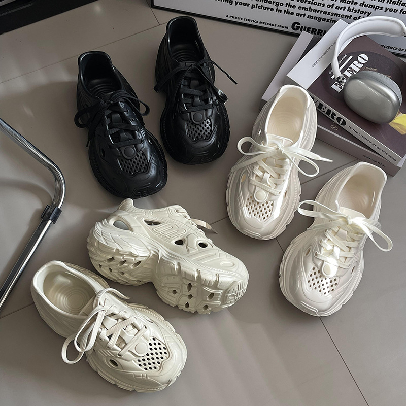 Thick Soled Perforated Women Lace Up Sports Running Dad Shoes Driving Water Cool Slippers For Women In Summer Ddmysaturn