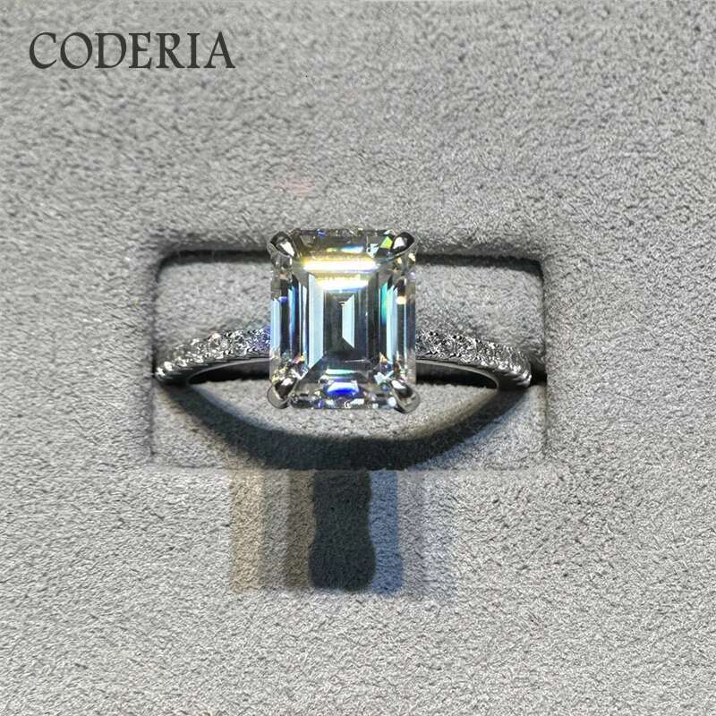 4CT Emerald Moissamite 925 Sterling Silver Ring Plated 18K White Gold D Color VVS Diamond Finger Band Jewelry Gift For Women