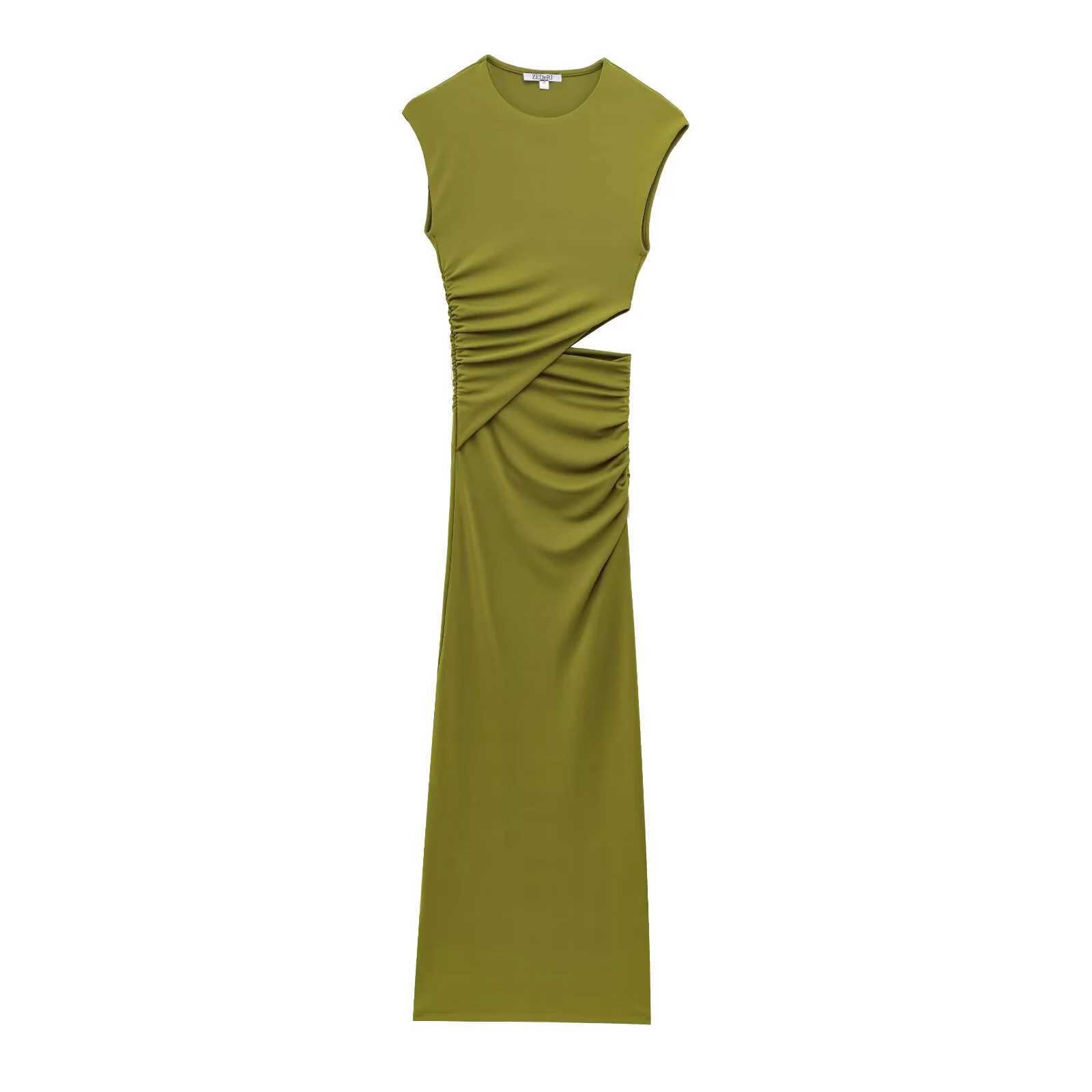 Spring 2025 new womens clothing European and American style pleated decoration hollow design sleeveless long dress W250430