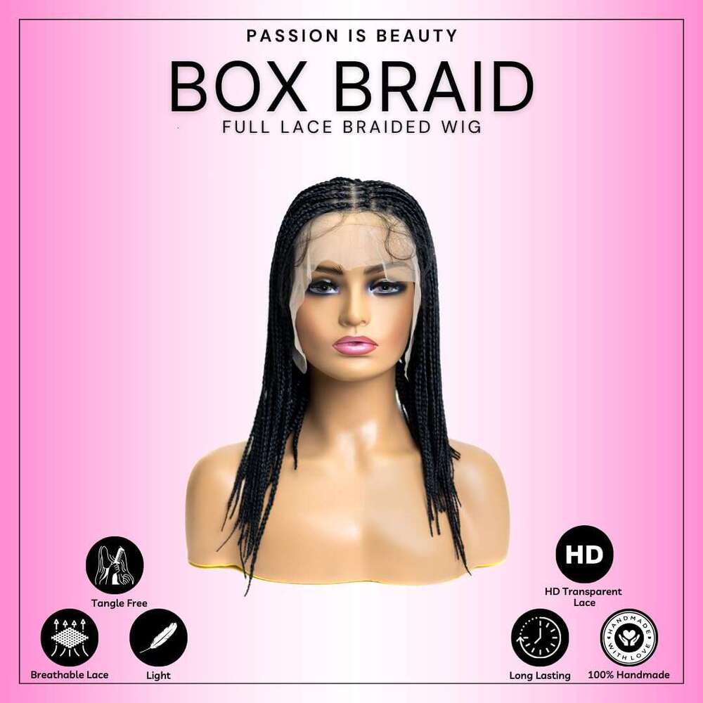 PIB 12'' Full Lace Knotless Braid Square Parted Braided Wig for Women Handmade Box Braids with Natural Baby Hair - Jet Black #1