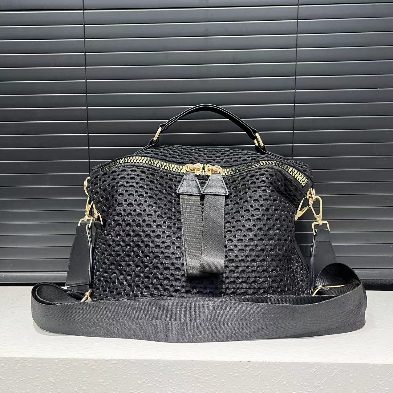 Ladies' Fashion Nylon Mesh Splicing Elegant Handbag Large Capacity Multi Pocket Shoulder Bag