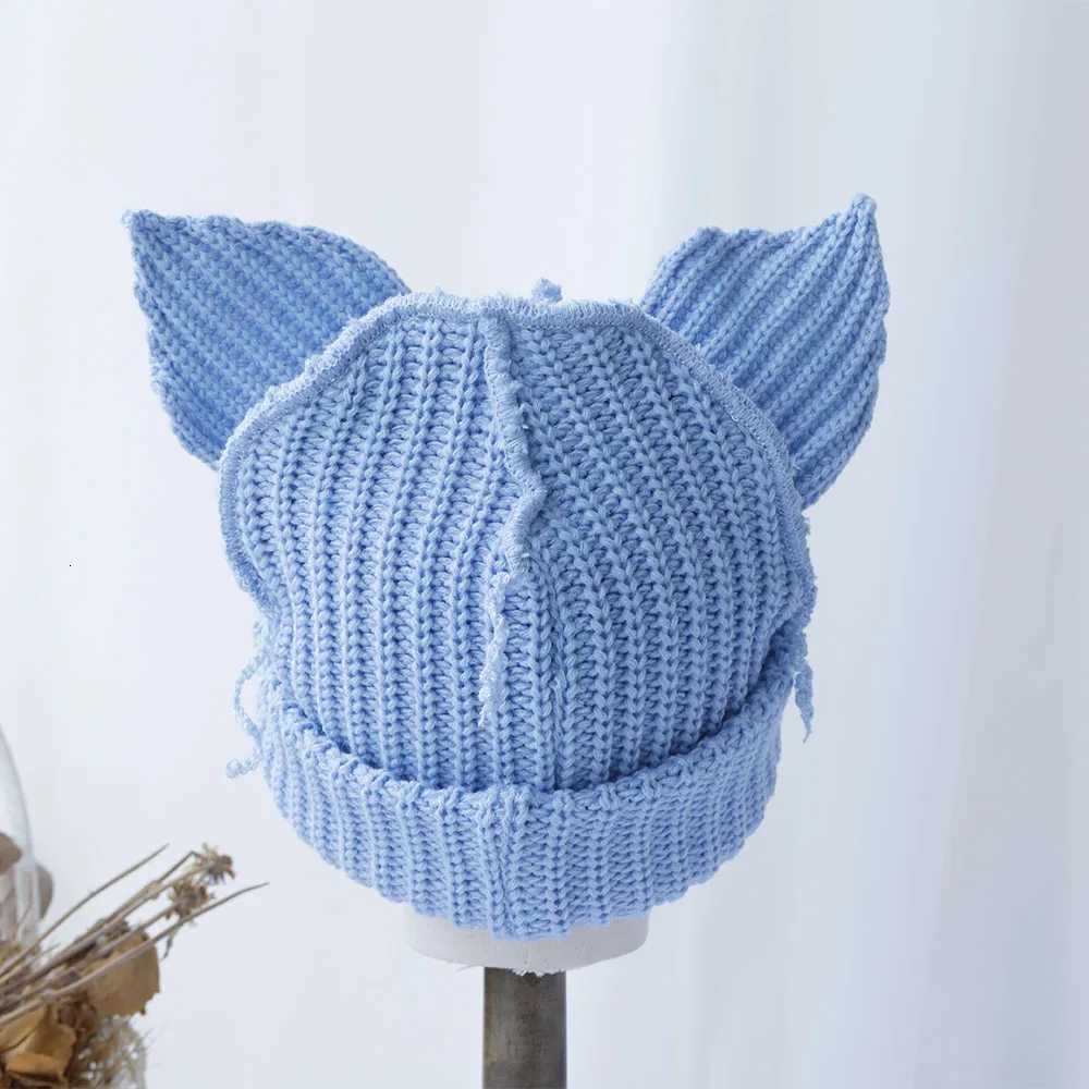 2024 NEW Winter Skullies Cute Women blue colour Hat Crochet Knitted Hat Costume Beanie Hats Women christmas Gift Hip-hop CAP K251129