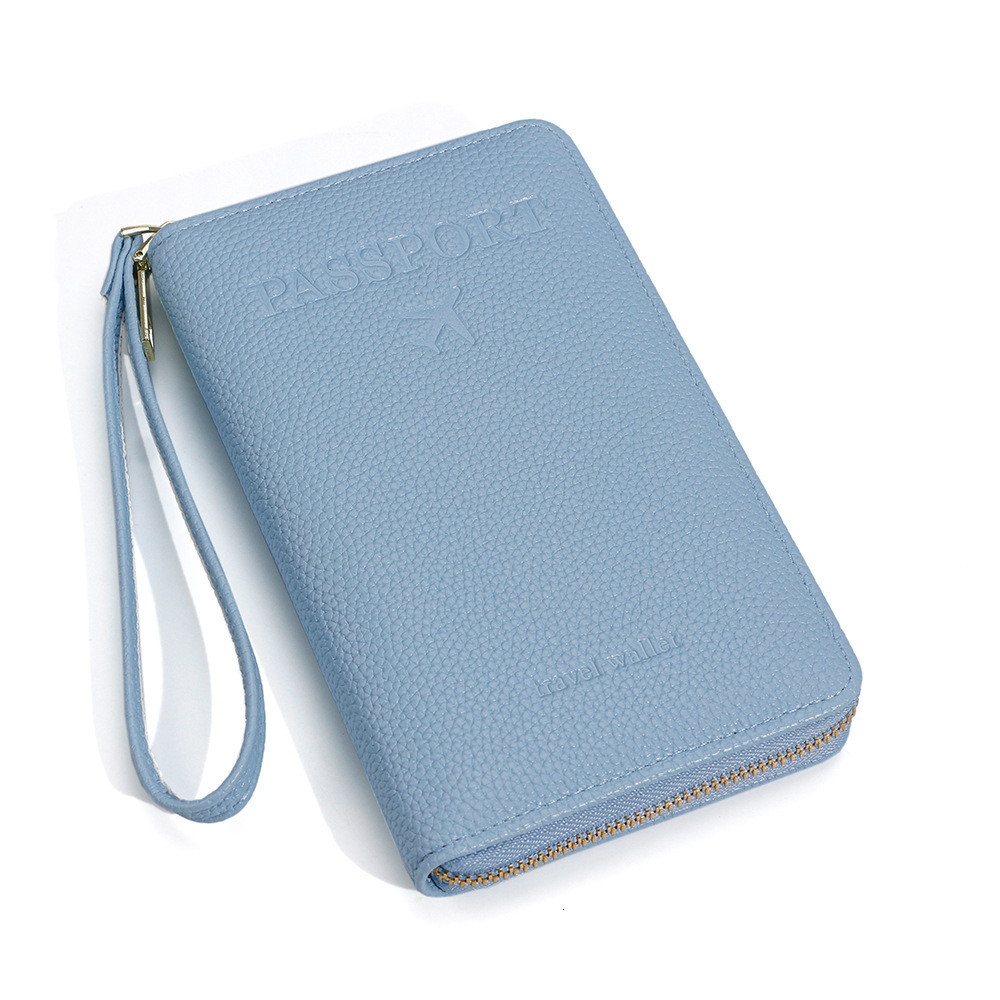 Designer Wallet RFID Lychee Patterned Passport Flight Ticket Storage Document Bag Multifunctional Travel Zipper Hand Held Passport Bag Luxury Wallet K