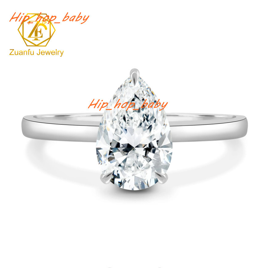 Luxury Moissanite Jewelry 14K White Gold 2Carats Pear Cut Moissanite Diamond Women Ring for Wedding Engagement