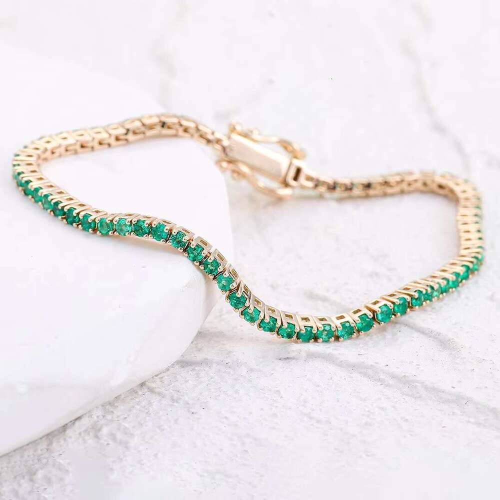 Custom Fine 14k Pure Gold 3mm Round High Quality Lab Grown Emerald Tennis Bracelet Jewelry Gift for Men and Women