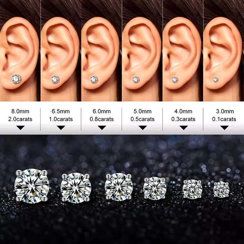VVS Moissanite Stud Earrings Hiphop 925 Silver Bling Moissanite Diamond Round Cut Moissanite Earrings