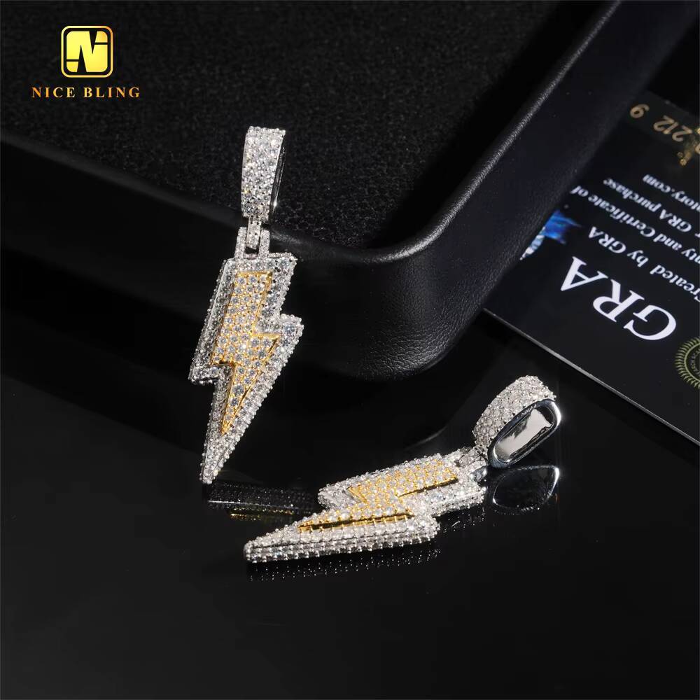 Two Tone Lightning Custom Made Iced Out Hip Hop Jewelry Pendant 925 Silver Full VVS Moissanite Diamond Charm Pendants Necklace