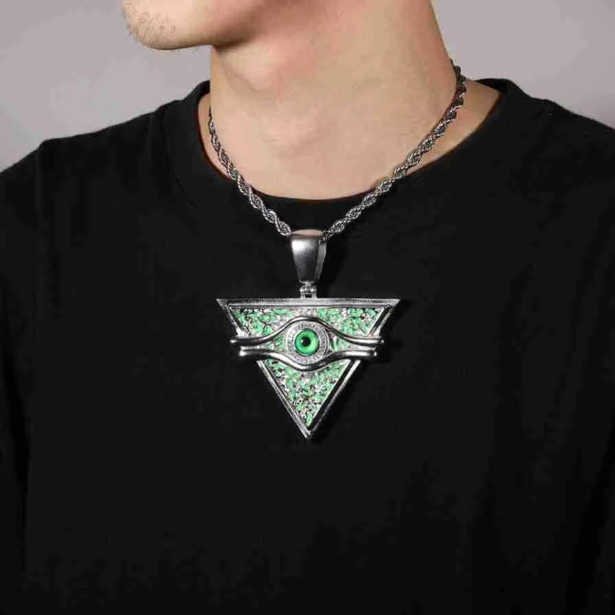Moissanite Cartoon Yu Gi Charm Necklace Pendant White Gold Plated Brass Green Oil Dropping Metal Millennium Puzzle Zircon Pendant