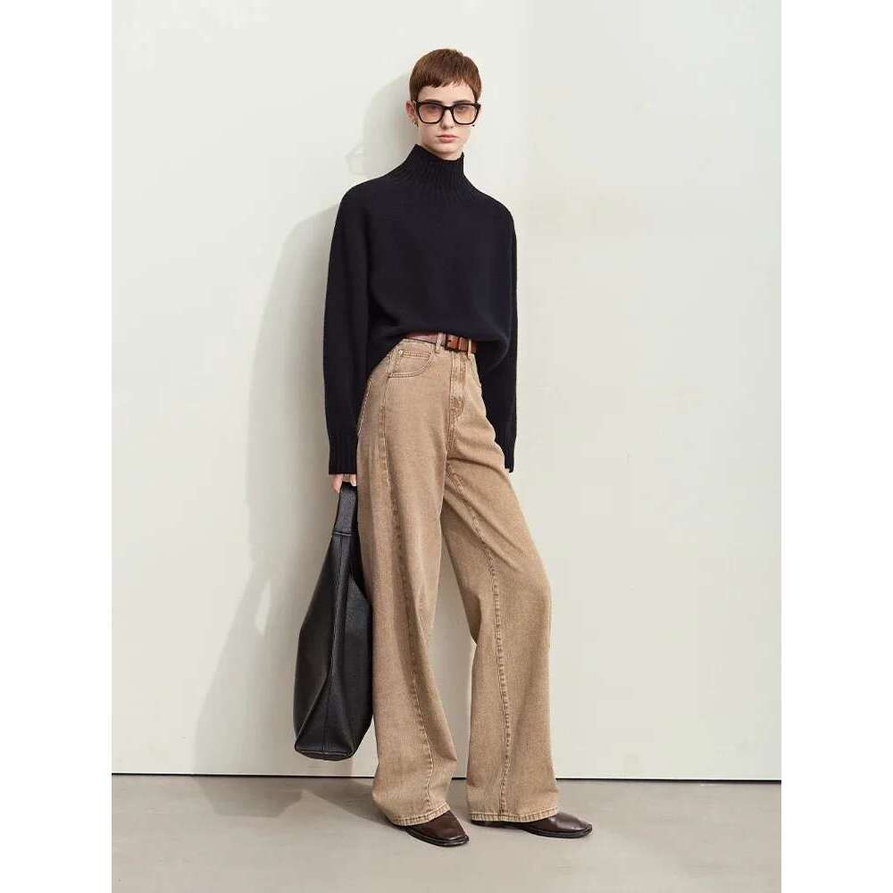 Amii Minimalism Women's Jeans 2024 Autumn New Casual Cotton Denim Pants Retro Trendy Loose Straight Wide-Leg Trousers 12443249