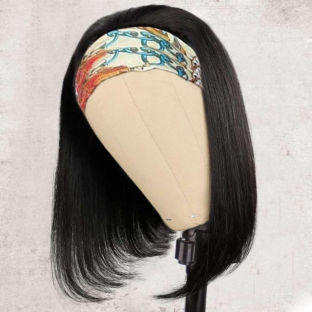 AISI Human Hair Bob Headband for Black Women Easy Put On and Go Glueless Short Straight Wigs hine Made 150% Density No Lace Wig Natural Color(10 Inch)