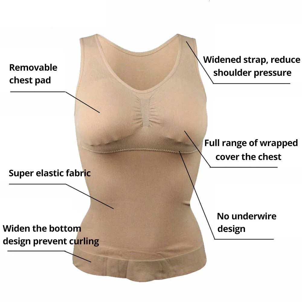 Womens body shaping builtin bra weight loss vest top detachable pad underwear tight corset 250430