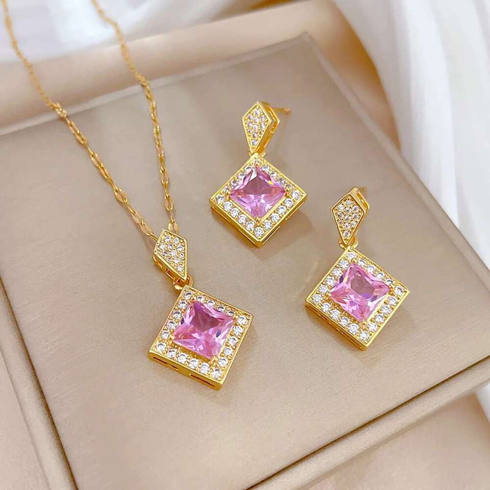 Exquisite Geometry Square Necklace Earrings Bracelet Charm Ladies Jewelry Fashion Bridal Accessory Set Romantic Gift