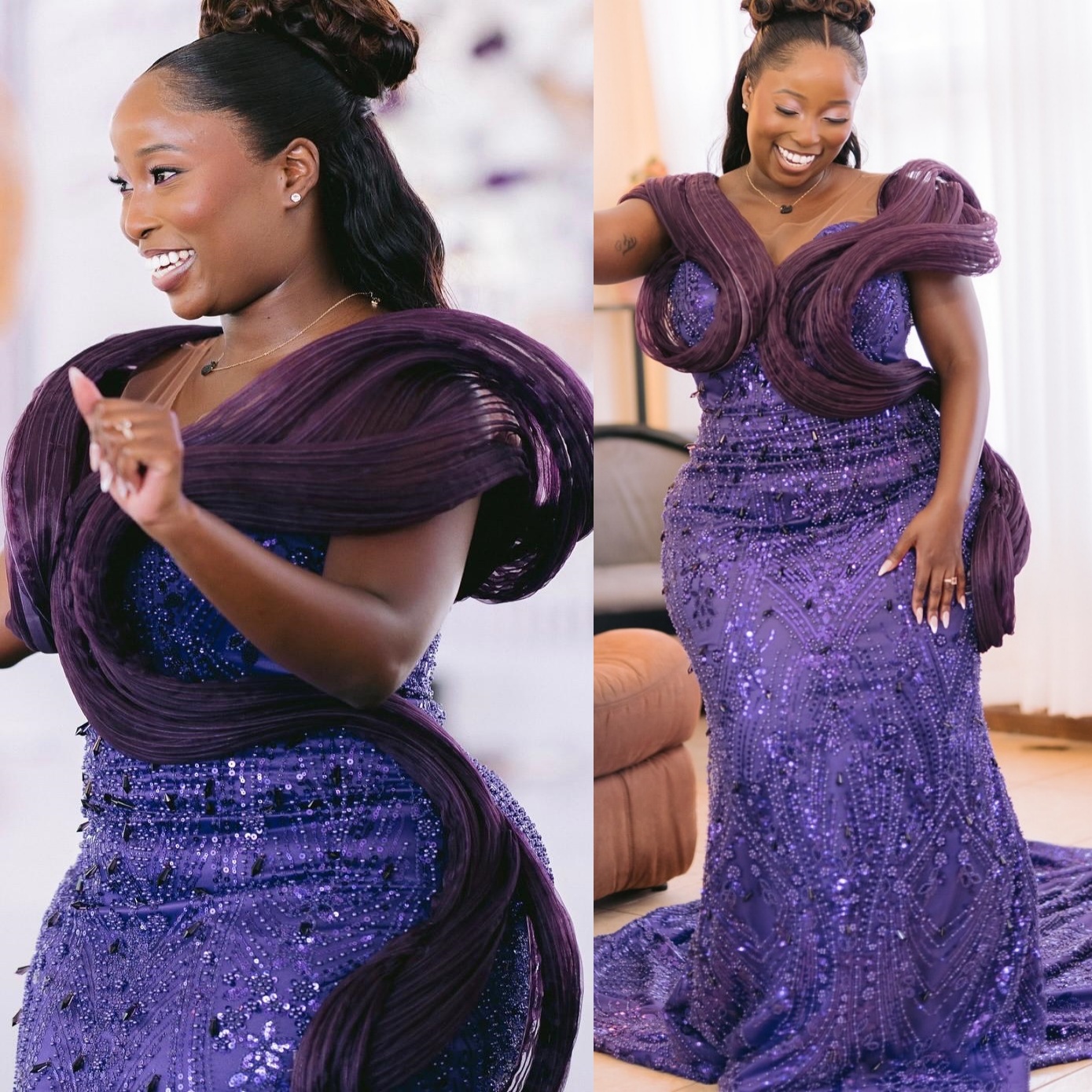 Mermaid Purple Plus Size Prom Dresses 2025 Crystals Sequined Lace Stylish Evening Formal Party Second Birthday Engagement Gowns Dress For Special Occa