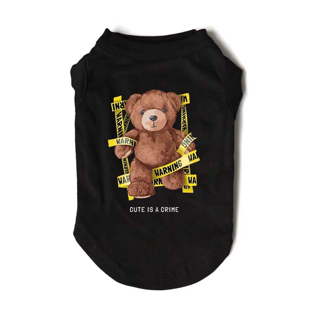 Dog Shirts Clothes Dog Cool Sleeveless Vest with Teddy Bear Warning Line Style Print, Imitating Trends Design Cotton Summer Pet T Shirt for Small Medi