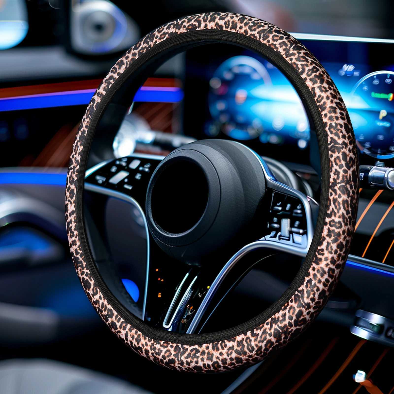 Leopard Print steering wheel cover universal 15 inch elastic soft chloroprene rubber car steering wheel cover suitable for women anti slip H25430