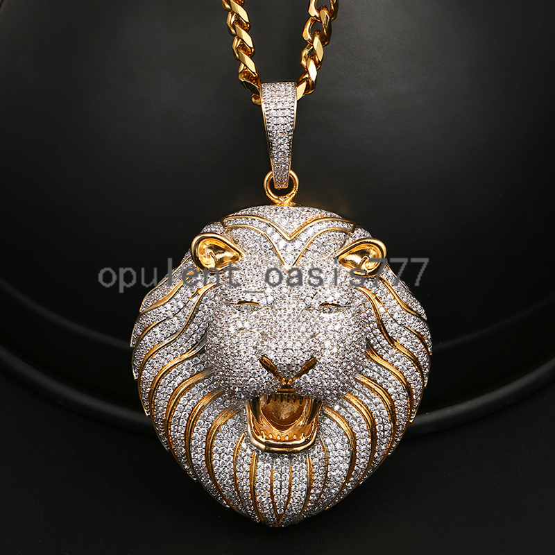 Hot Sale Luxury Big Lion Head Pendant moissanite moissaniteia Iced Out Hip Hop Sliver Gold Jewelry Charm Animal Pendant for Men