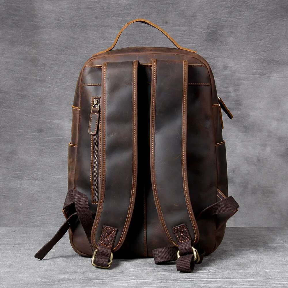 S.Worker Vintage Genuine Backpack Laptop Crazy-Horse Leather School Outdoor Travel Weekender Shoulder Bag