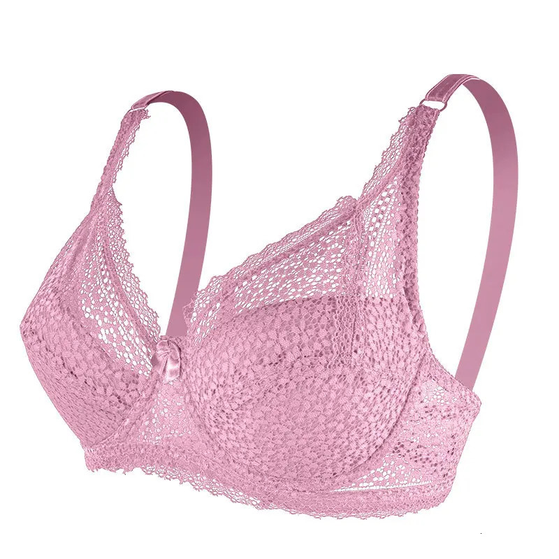 Large breasted lace plus size womens bra top support breathable and comfortable steel ring bow tie thin section gathering 250430