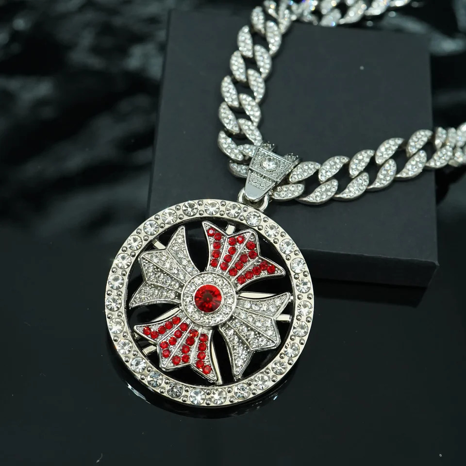 European and American rotatable cross alloy pendant mens hip hop fashion necklace 250428