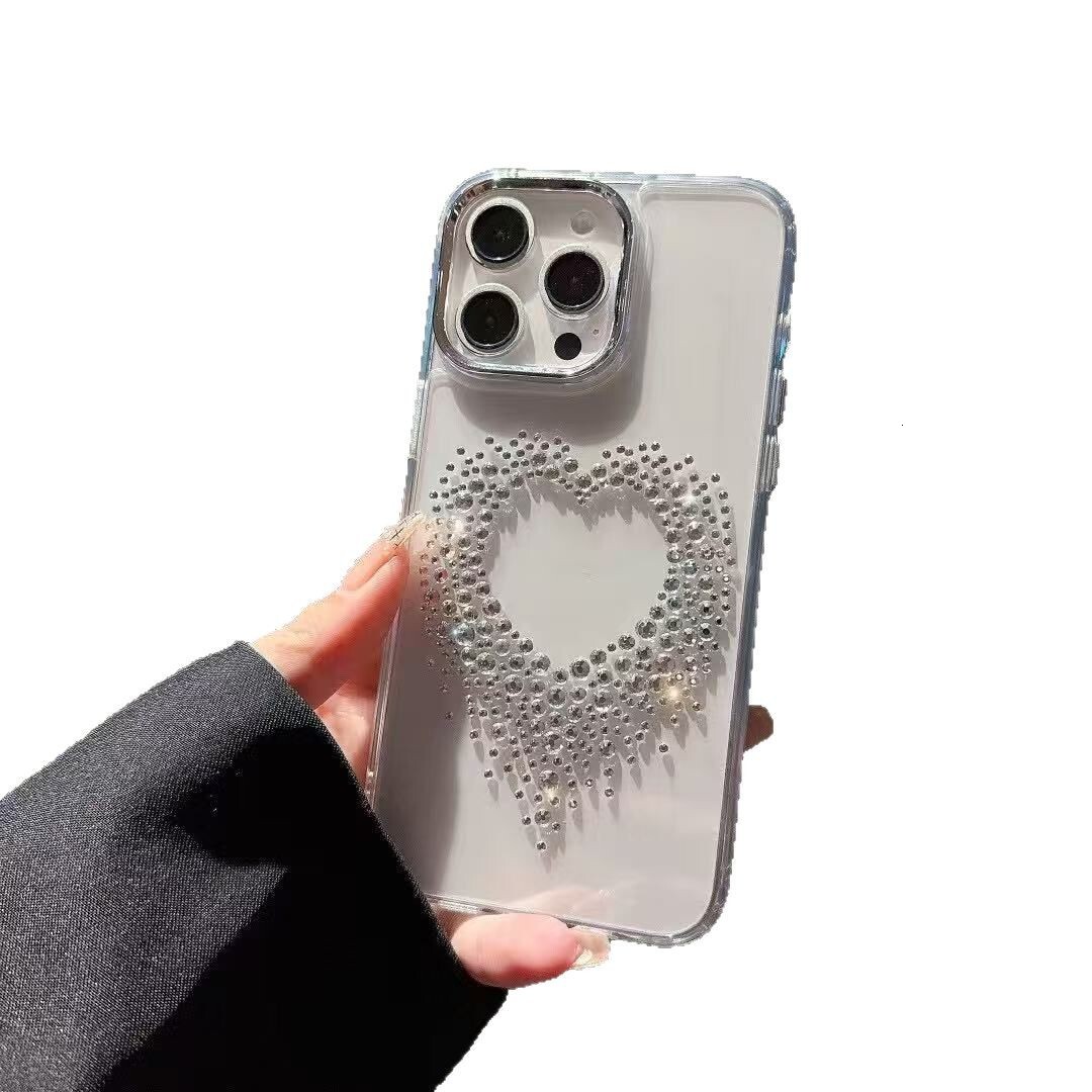 Transparent Heart Phone Case Suitable for iPhone 17 Pro Max Acrylic Luxury Rhinestone Apple 16/15 Protective Case