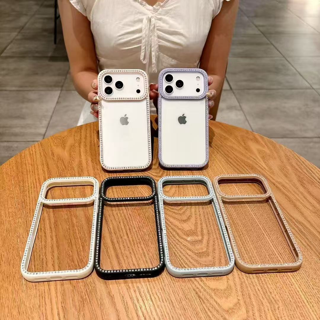 Transparent Groove Phone Case iPhone 17 Pro Max Compatible with Apple 15/16 Pro Rhinestone Edge Protective Case