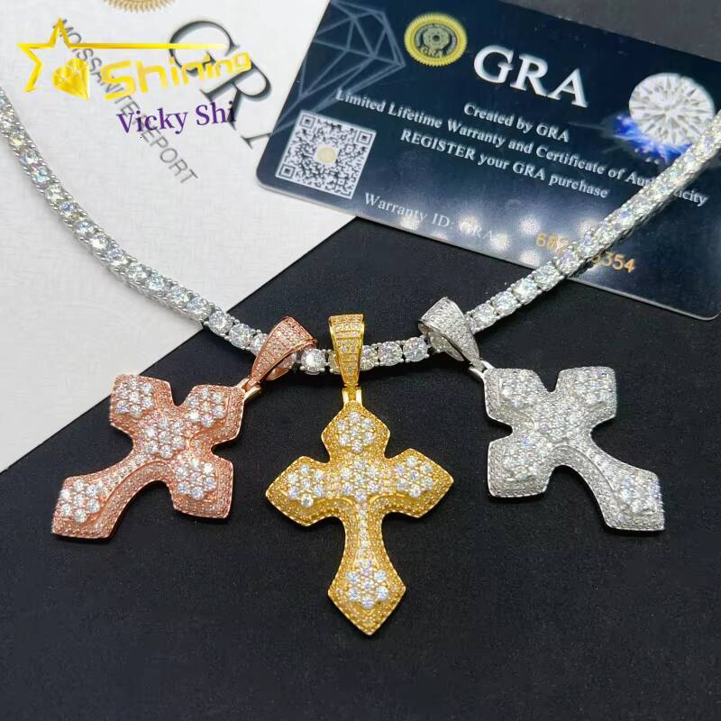 Factory Price Hip Hop Jewelry Pendants Pass Diamond Tester 925 Sterling Silver Moissanite Cross Pendant