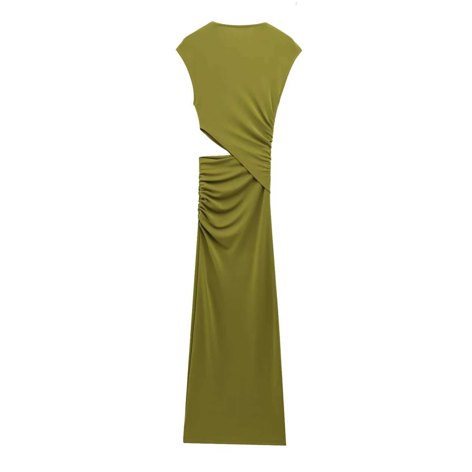 Spring 2025 new womens clothing European and American style pleated decoration hollow design sleeveless long dress W250430
