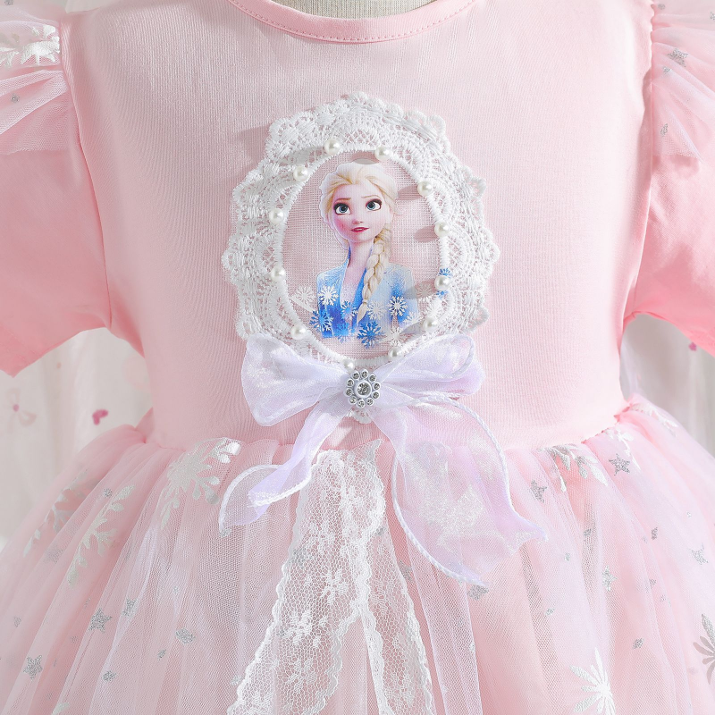 DISNEY Elsa Princess Dress kids designer clothes Girls Short Sleeve Icy Blue Dress Baby Fancy Party Dress Children's Tulle Dress