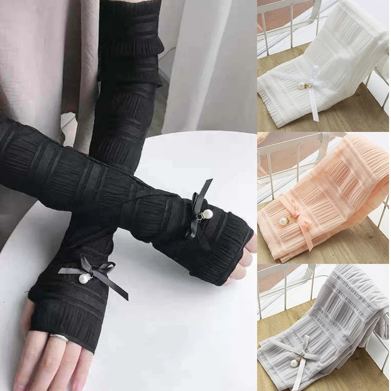 Women Arm Warmer Cute Summer Sun Protection Long Fingerless Gloves Outdoor Cycling Driving Thin Breathable Sunscreen Arm Sleeve 250430