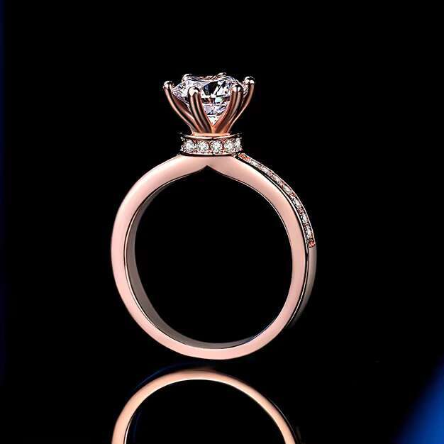 Custom Solitaire Rings Rose Gold Plated Prong Setting Crown Shaped Finger Rings 925 Sterling Silver Moissanite Wedding Rings
