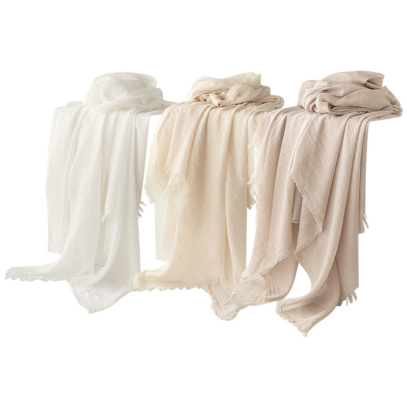 K671 Cross-border cotton and linen scarf high-end spring and summer pure color Japanese and Korean atmosphere gauze scarf sunscreen shawl simple long 
