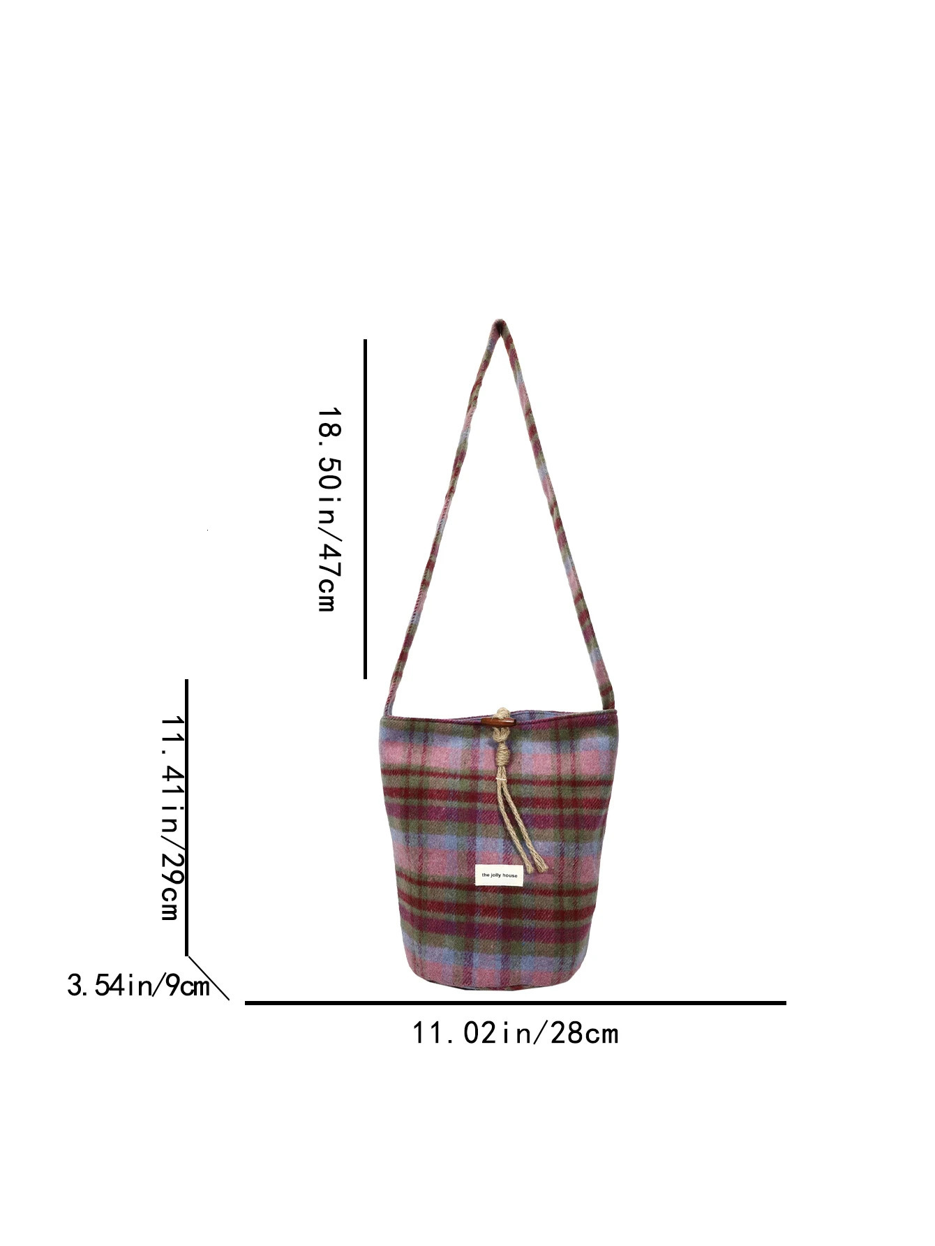 Fashionable womens bucket bag autumn and winter Versatile Woolen Plaid diagonal shoulder bag 250427