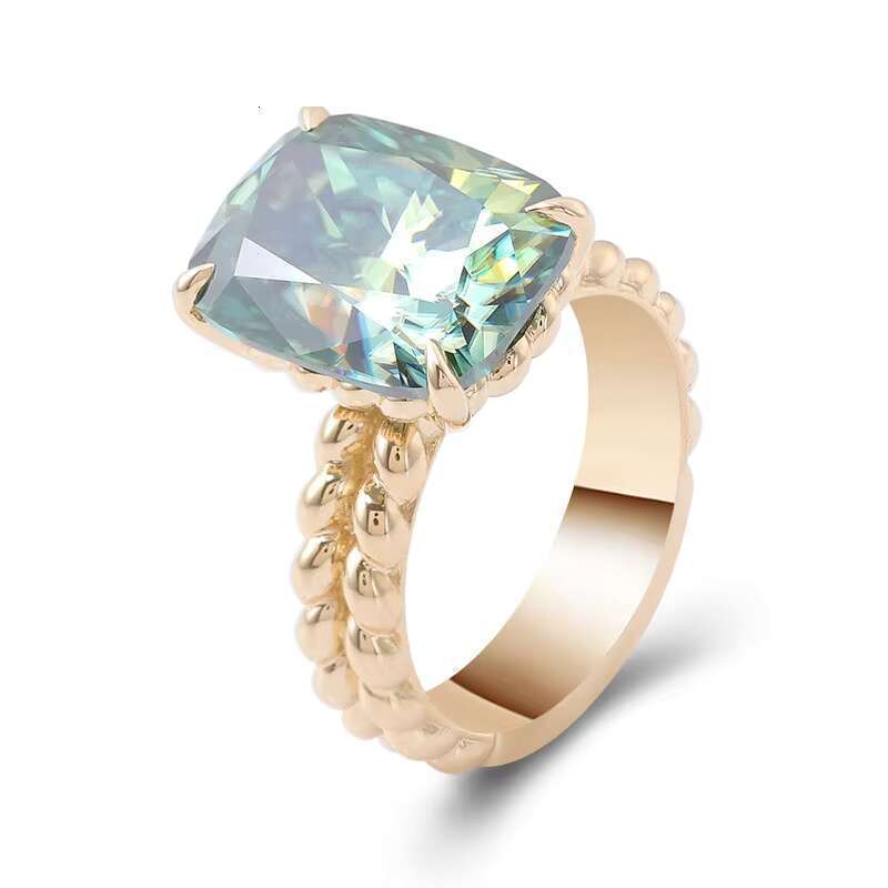 Vintage green cushion cut carbon silica ring, engagement twisted ring