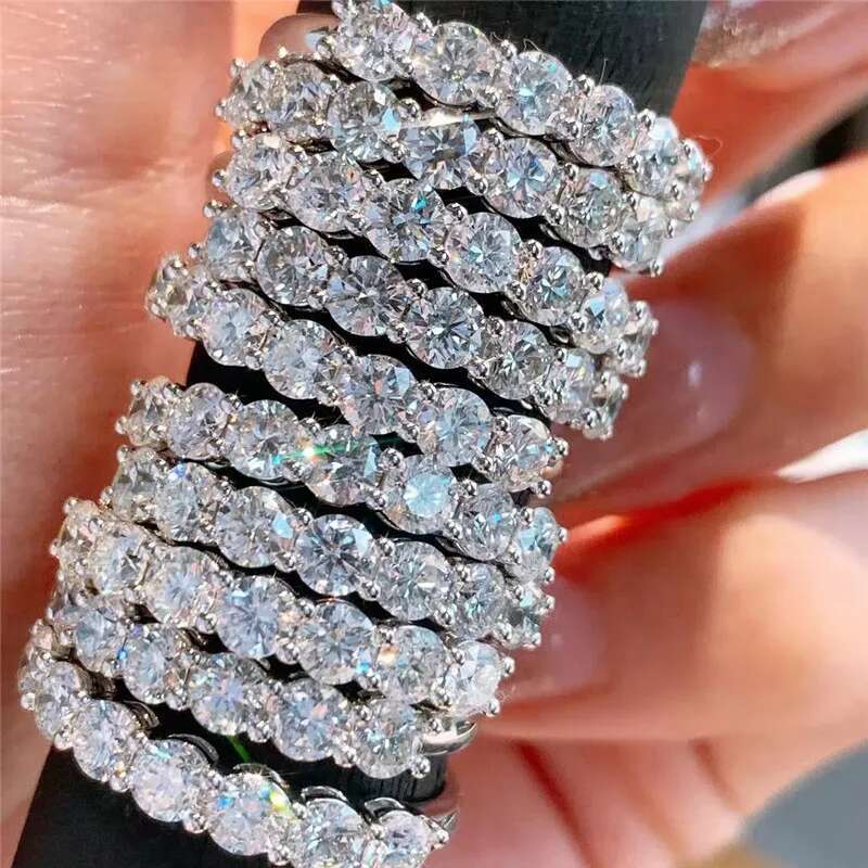 Total 0.7 Carat D Color VVS1 Moissanite Super Sparkle Ring Lab Grown Diamonds Women Wedding Ring Sterling Silver Jewelry