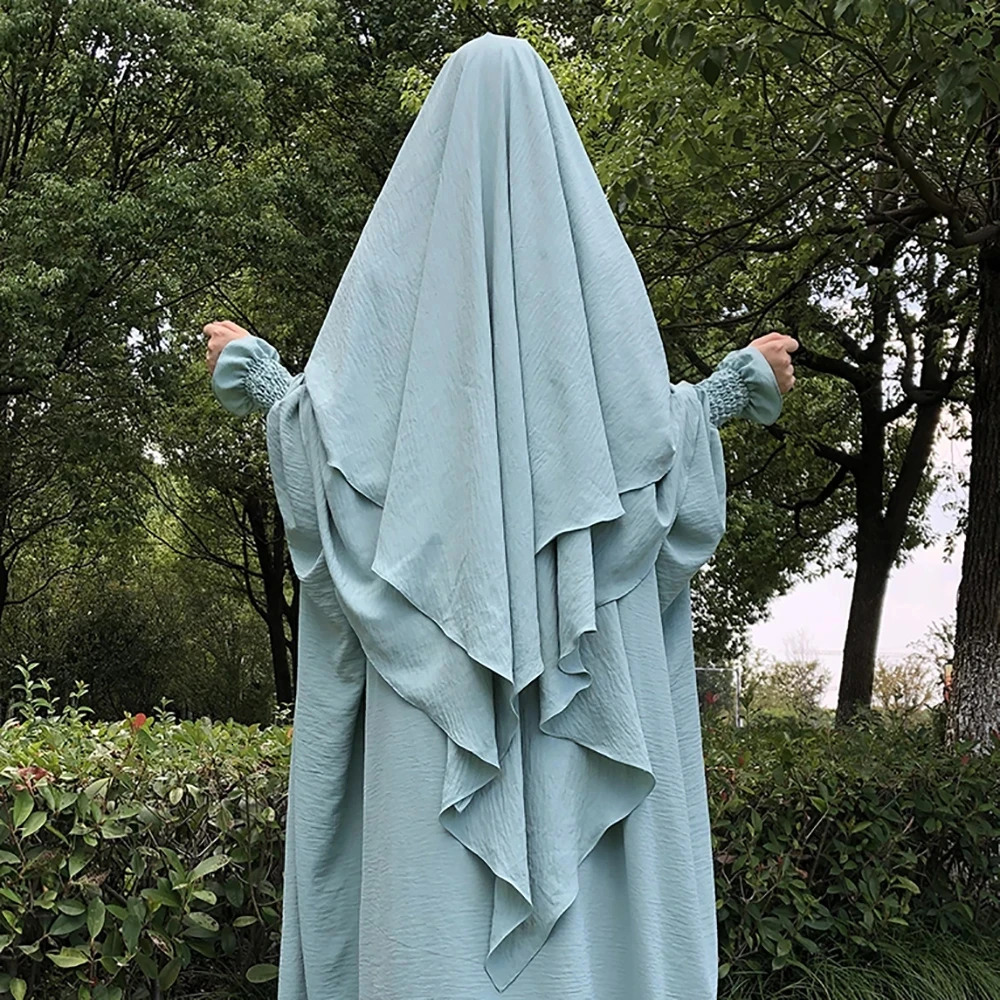 Khimar Two Layer Jazz Crepe Double Layers High Quality Muslim Modest Fashion Prayer Long Hijab Wholesale Islamic Clothing 250420