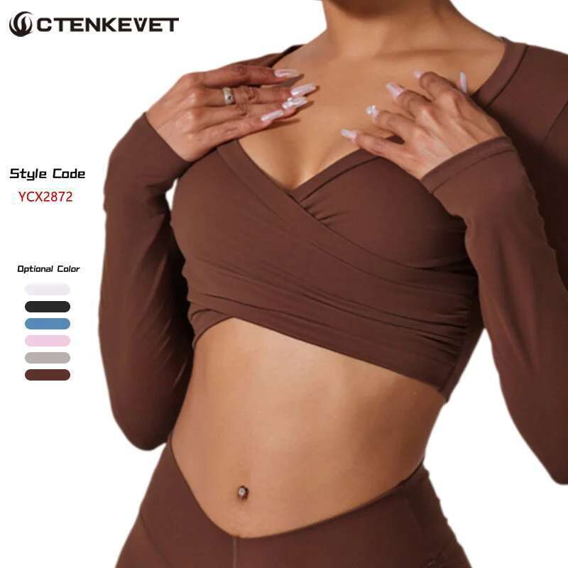Ctenkevet Sports Long-Sleeved Shirt Women Crop Gym Top Female Workout Shirts Quick Dry Yoga Clothing Sport Outfit For Woman