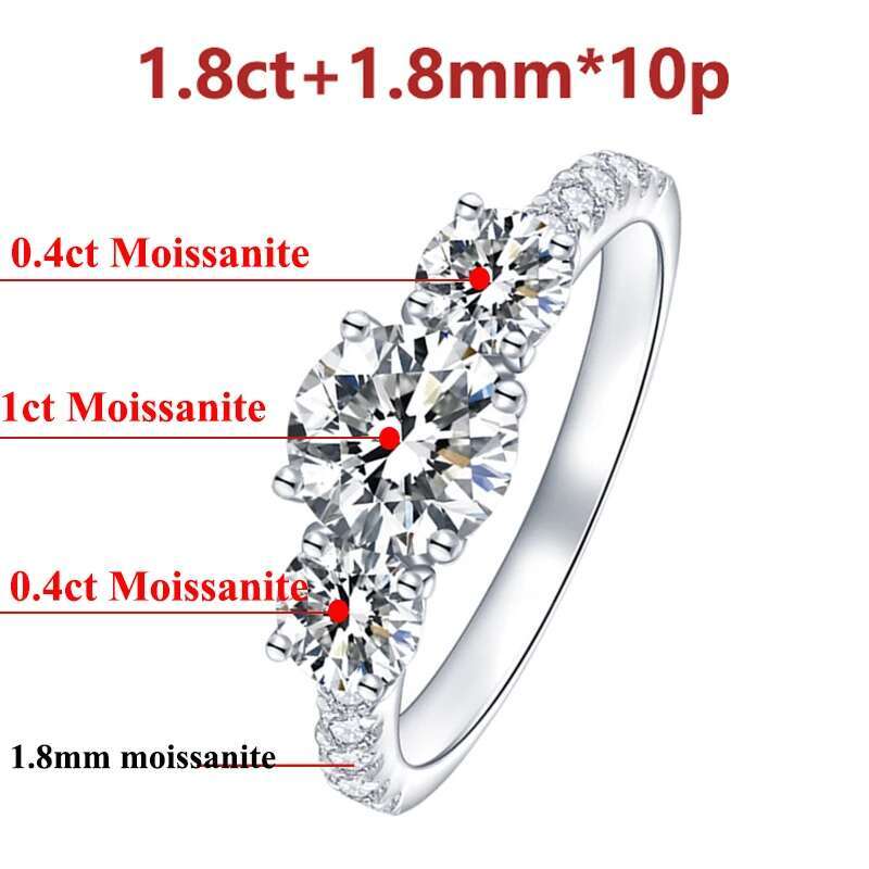 18k Plated 1.8CT All Moissanite Rings Women Sparkling Diamond Wedding Band Ring S925 Sterling Silver Fine Jewelry for Women