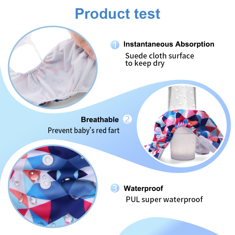 4 Sets Baby Cloth Diapers Reusable Nappy Washable One-size Modern Print Eco Friendly Cloth Pocket Diapers Nappies for Baby 0-3 years Old 3-15 KG