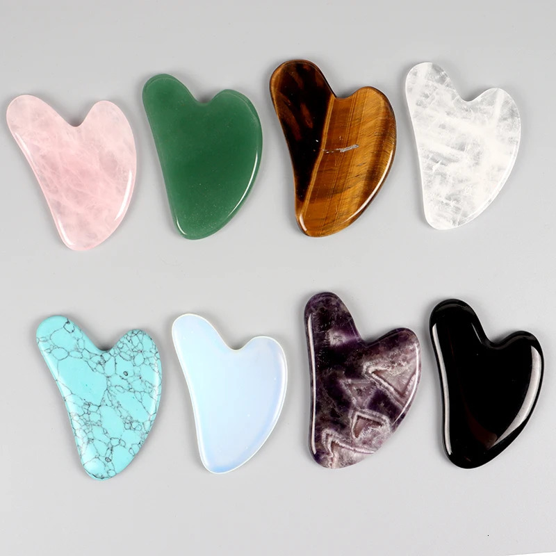 Heart Guasha Stone Face Rose Quartz Jade Massage Tool Chin Nose Scraping Board Massage Facial Health Care Skin 250424
