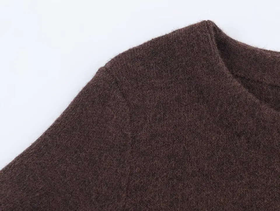 ETJ Womens collection Fashionable Maillard color faux fur patchwork hem round-neck short-sleeved knitted dress 251129