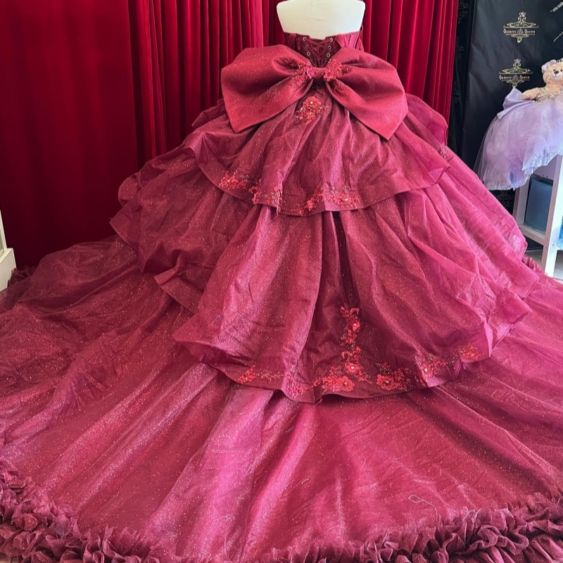 Red Princess Quinceanera Dresses Off Shoulder Applique Flower Beads Tull Corset Sweet 16 Dress Ball Gown Vestidos 15 Anos