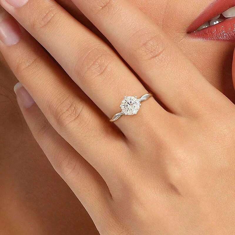 KNB 1CT Moissanite Diamond Winding Round Shiny Ring Suitable for Womens Daily WearReal 925 Sterling Silver Luxury Jewelry