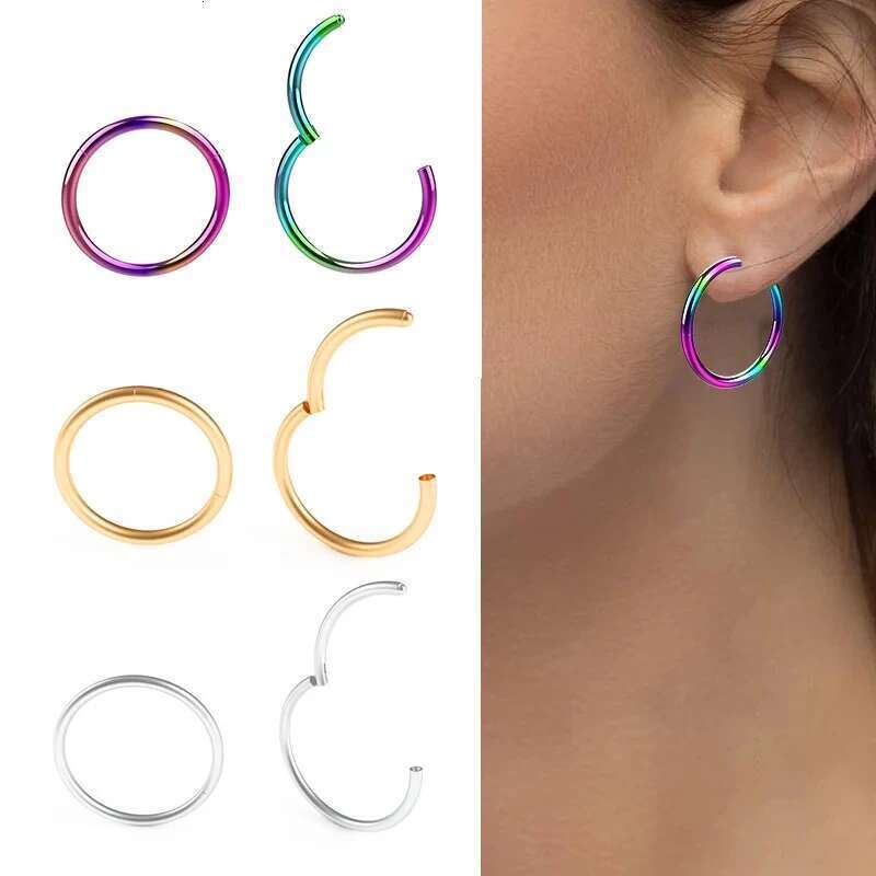 1Pc Stainless Steel Nose Hoop Septum Piercing Clicker Hinged Segment Rings Lip Helix Daith Conch Cartilage Earrings Sexy Jewelry