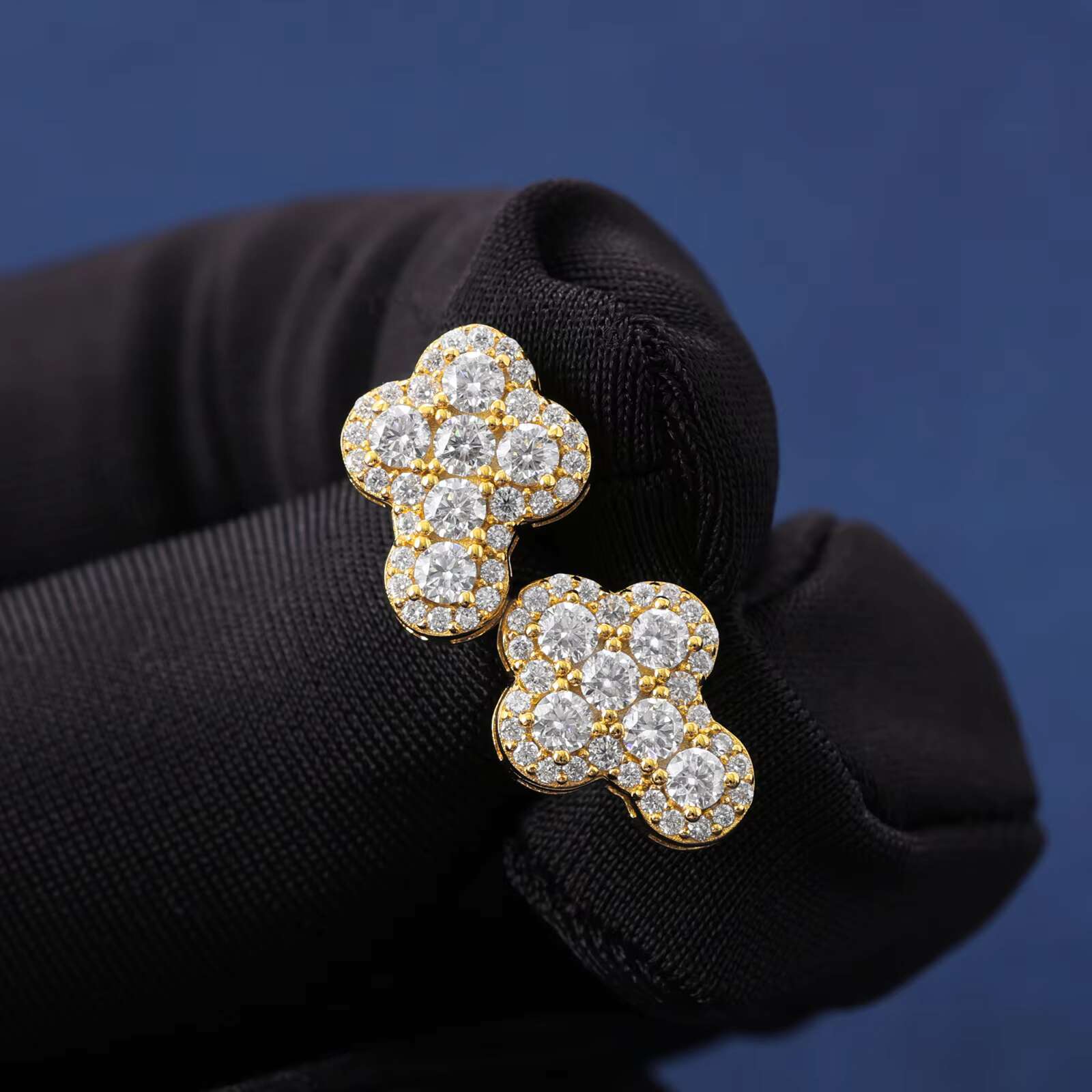 Trendy 925 Sterling Silver VVS Moissanite Diamond Cross Stud Earrings 18K Gold Plated Earrings Anniversary Hip Hop Jewelry