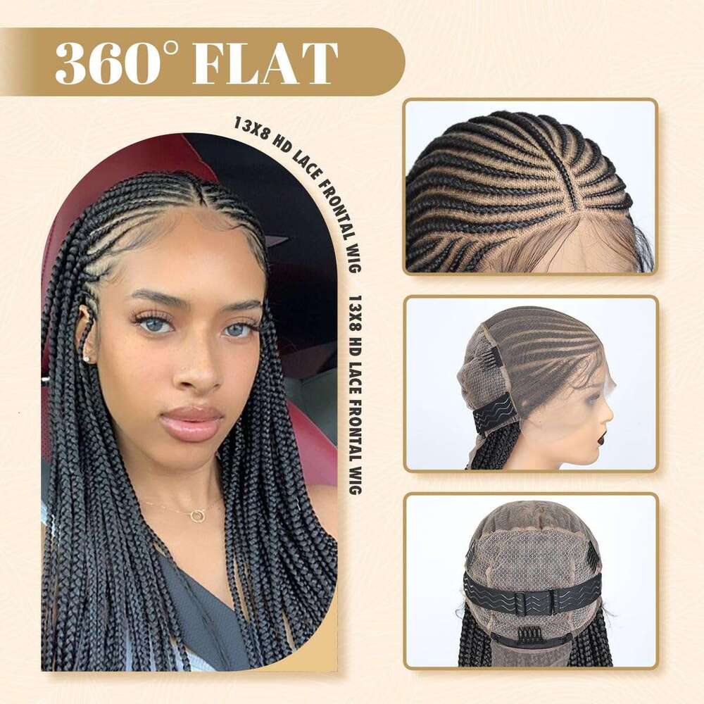 lounoke 36 inch Cornrow Braided Wig 13x8 Box Braid Wigs for Black Women, Plucked with Baby Hair
