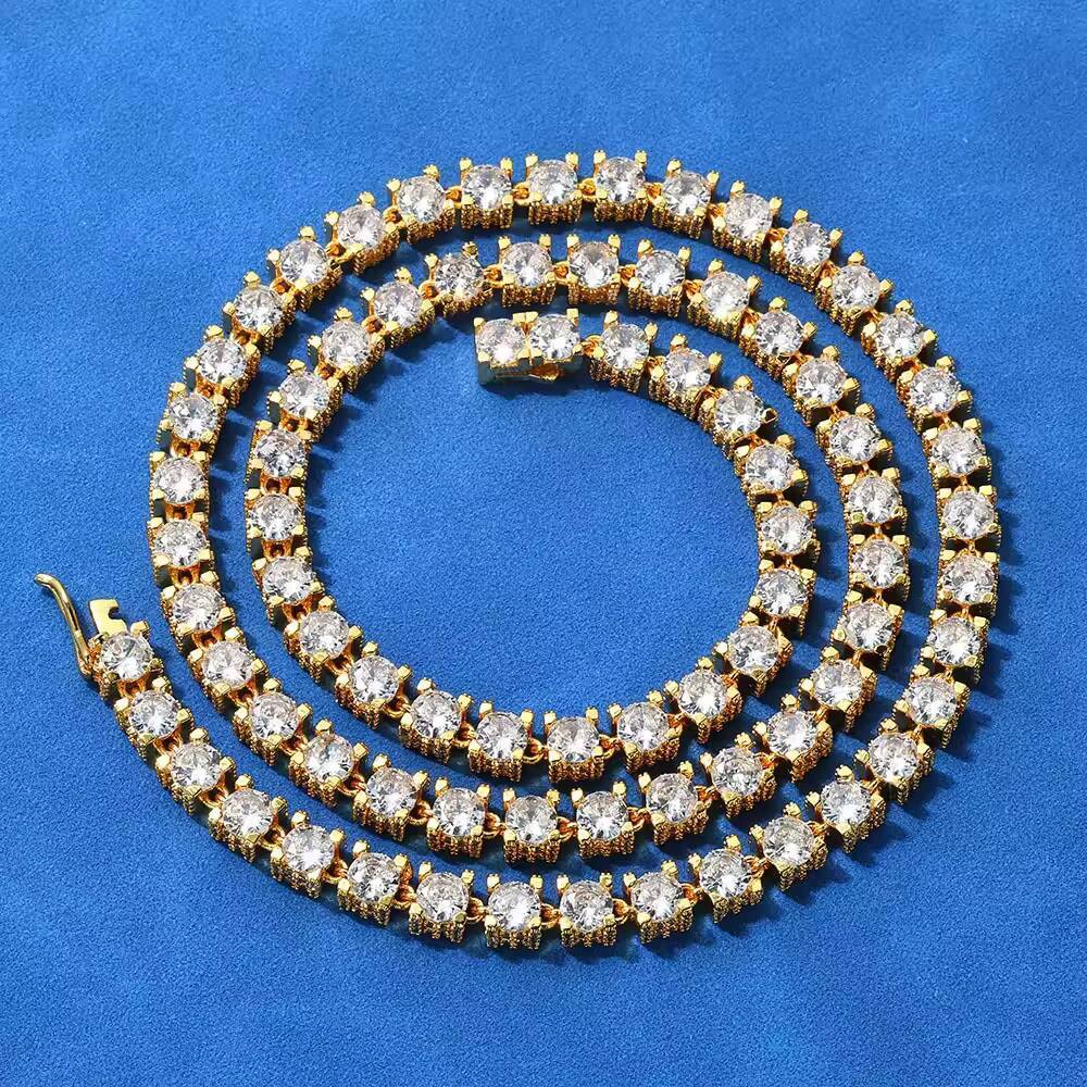 Sparkling VVS Moissanite Tennis Chain Necklace 925 Silver Rose Gold Plated Iced Out Cut Jewelry for Womens Anniversary