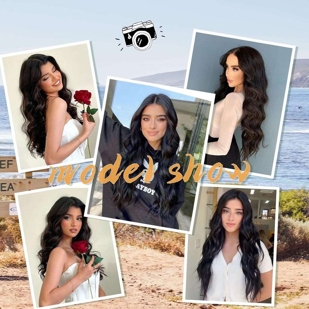 Long Wavy Wigs Women Curly with Middle Part Synthetic 26 Inch Natural Looking Black Wig for Daily Party Use