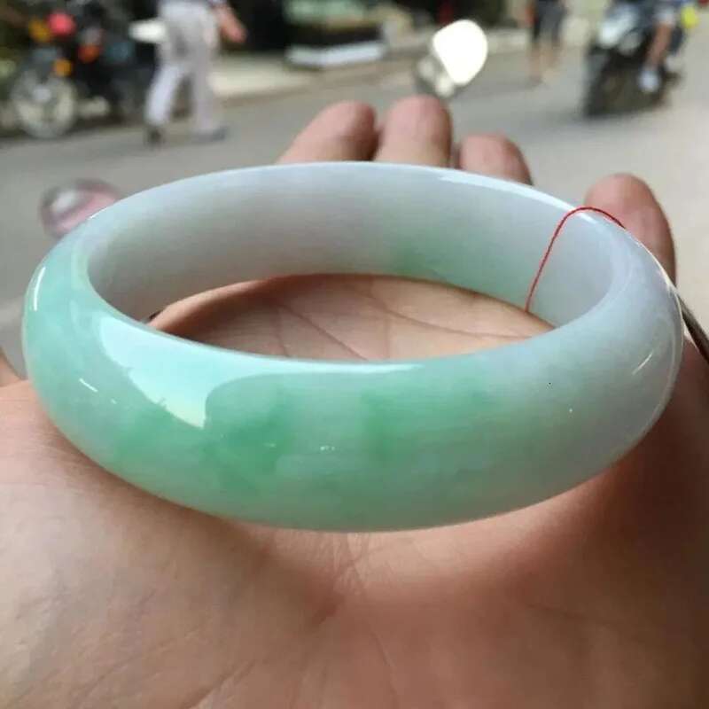 Natural Myanmar Old-Mine Jadeite Bangle, Floating Green Imperial Circle Concave Round Jade Bracelet, Icy Emerald-Green Type